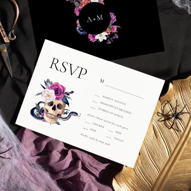 Convite Até que a Morte nos Separe Roxo e Preto RSVP (Criador carregado)