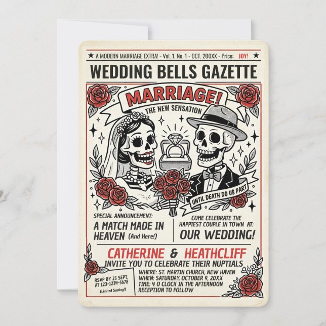 Convite Até que a Morte os Una Gazeta de Casamento (Frente)