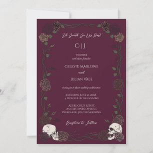 Convite Até que a Morte Rosas Góticas Casamento Borgonha