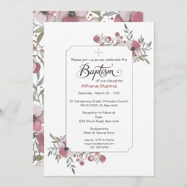 Convite Athena Baptism. (Frente/Verso)