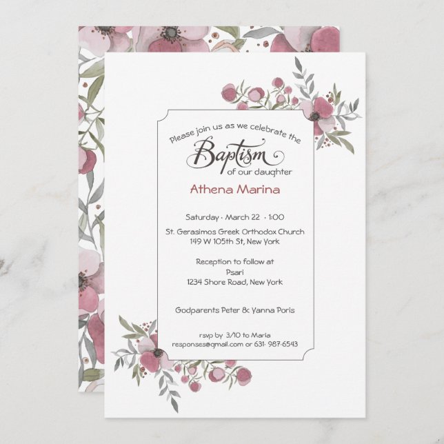 Convite Athena Baptism (Frente/Verso)