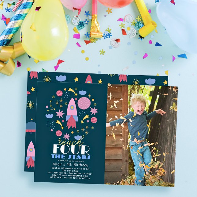 Convite Atingir Quatro Anos De Foto Do Espaço De Marinho D (Criador carregado)