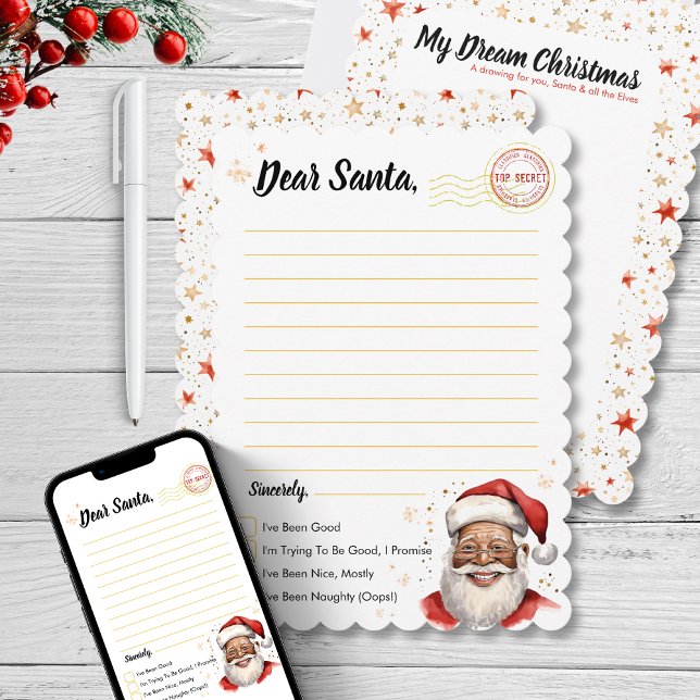 Convite Atividade Carta aos Papais noeis para crianças Faç (Letter to Santa Activity for kids DIY Christmas drawing activity sheet fun humor checklist vintage)