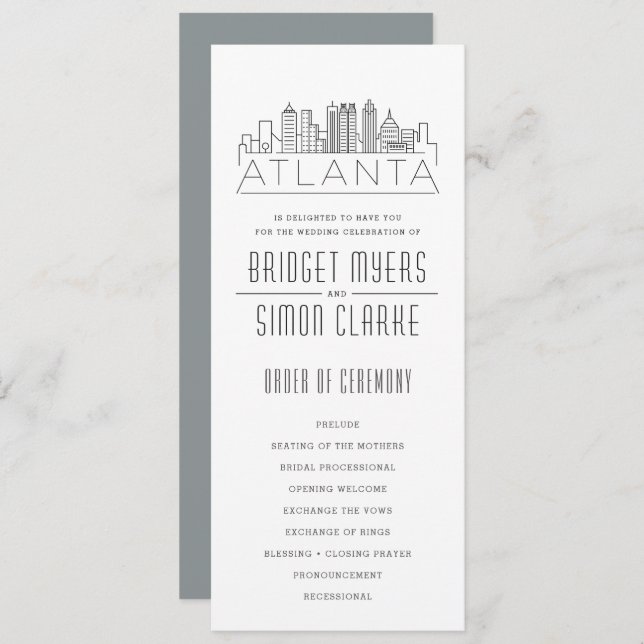 Convite Atlanta Stylized Skyline | Programa Casamento (Frente/Verso)