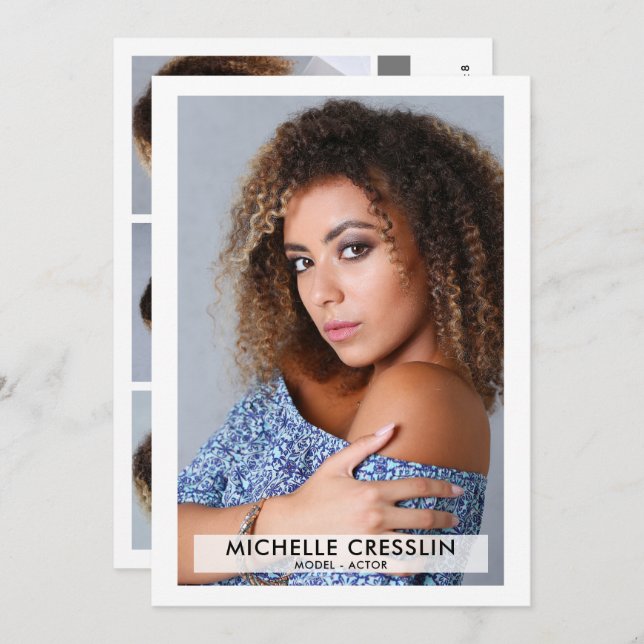 Convite Ator Modelo 5x7 Zed Comp Card 3 Foto para trás (Frente/Verso)