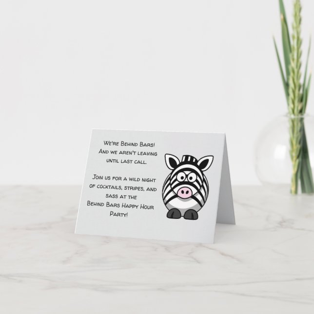 Convite Atrás dos Bares Zebra - Cartoon Animal Pun Engraça (Frente)