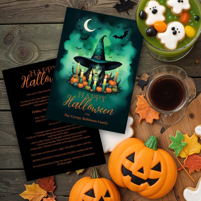 Convite Attractive & Mystical Halloween Witch Conjures (Attractive & Mystical Halloween Witch Conjures Invitations Party Cards.)