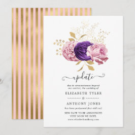 Convite Atualização de casamento adiado com flores rosa e 