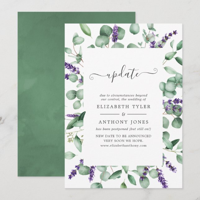 Convite Atualização de casamento com eucalipto e lavanda (Frente/Verso)