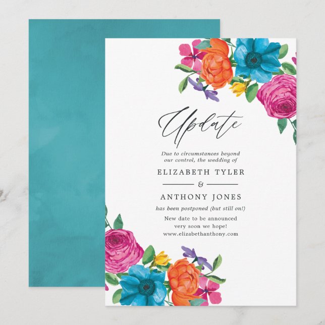 Convite Atualização de Casamento de Watercolor Floral Fies (Frente/Verso)