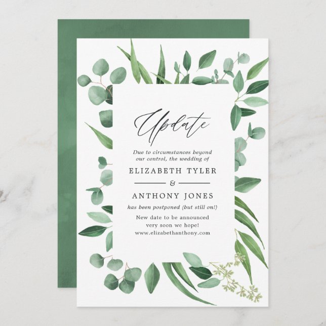 Convite Atualização de Casamento Eucalyptus Greenery (Frente/Verso)