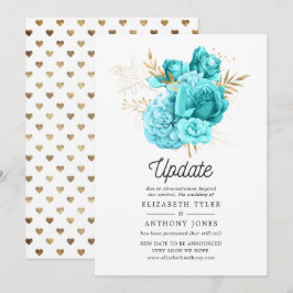 Convite Atualização de casamento floral azul aqua e dourad