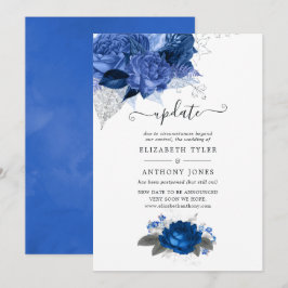 Convite Atualização de casamento floral azul real e prata