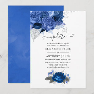 Convite Atualização de casamento floral azul real e prata