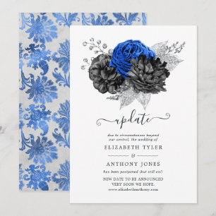 Convite Atualização de Casamento Floral Azul Real, Preto e