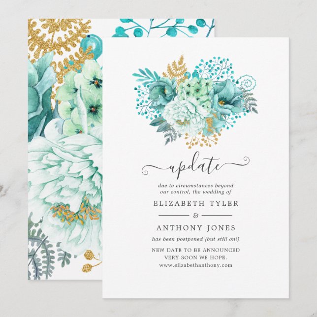Convite Atualização de Casamento Floral da Mint Watercolor (Frente/Verso)