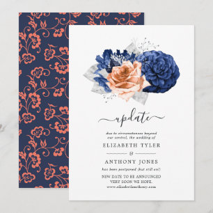 Convite Atualização de Casamento Floral de Coral, Marinho 