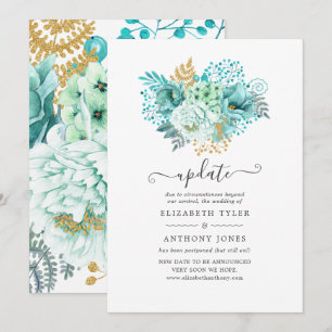 Convite Atualização de casamento floral em aquarela mint