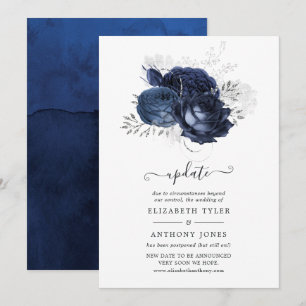 Convite Atualização de casamento floral prateado e azul-ma