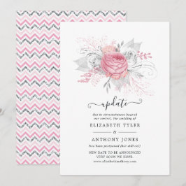 Convite Atualização de casamento floral prateado e rosa fa