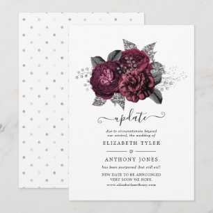 Convite Atualização de casamento floral preto e prata em M