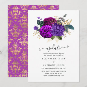 Convite Atualização de Casamento Floral Roxo Real e Dourad