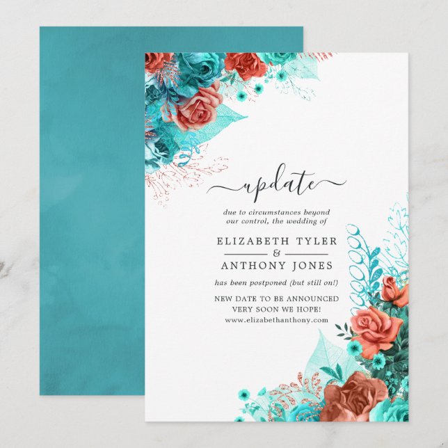 Convite Atualização de casamento floral rústico em turques (Frente/Verso)