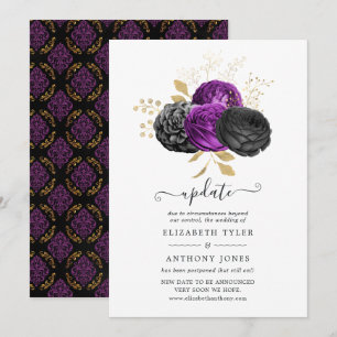 Convite Atualização de casamento gótico floral preto roxo