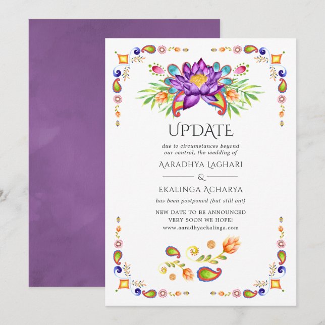 Convite Atualização de casamento indiano floral paisley mo (Frente/Verso)