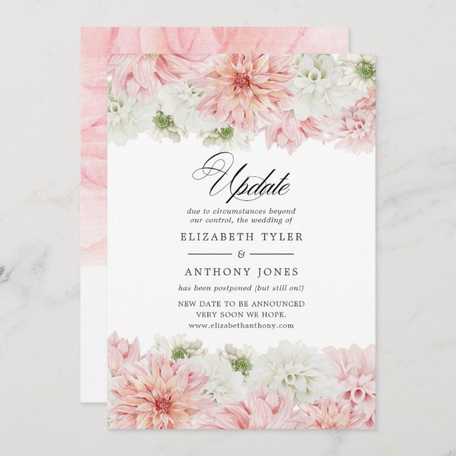 Convite Atualização de Casamento Pastel Blush Pink Dahlia (Frente/Verso)