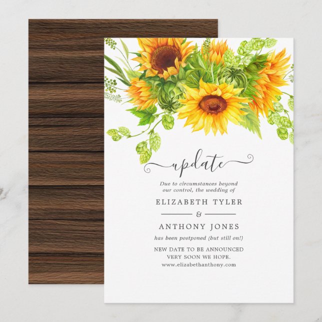 Convite Atualização de casamento Rustic Bohemian Sunflower (Frente/Verso)