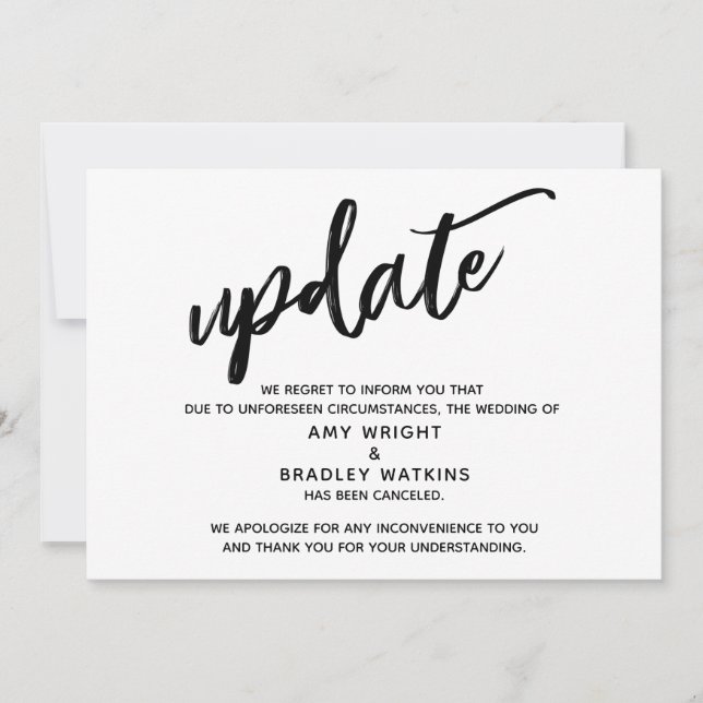 Convite Atualização do Aviso de Casamento Cancelado Escrit (Frente)