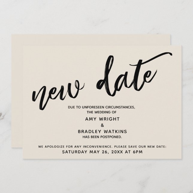 Convite Atualização do Casamento Adiado Escrito à Mão Cart (Frente/Verso)