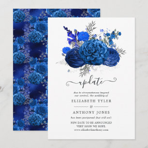 Convite Atualização do Casamento Floral Azul Real e Prata