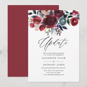 Convite Atualização do Casamento Floral Boho Chic Burgundy