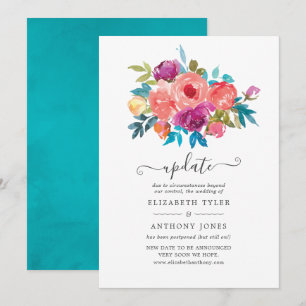 Convite Atualização do Casamento Floral Coral, Turquesa e