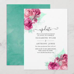 Convite Atualização do Casamento Floral Rosa e Verde-Menta