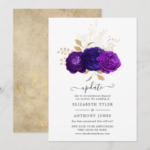 Convite Atualização do Casamento Floral Roxo, Azul Real e