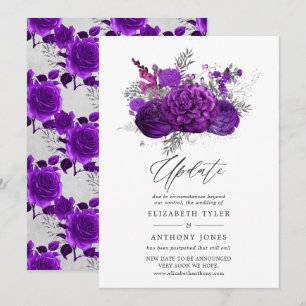 Convite Atualização do Casamento Floral Roxo Real e Prata