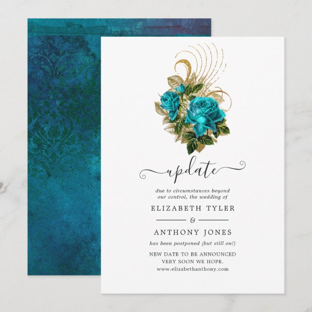 Convite Atualização do Casamento Midnight Forest Turquesa  (Frente/Verso)