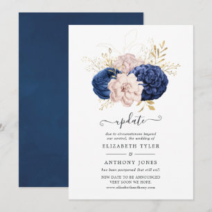 Convite Atualização do Casamento Rosa Bege, Azul Marinho e