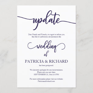 Convite Atualizar Casamento Adiado Script Azul Marinho
