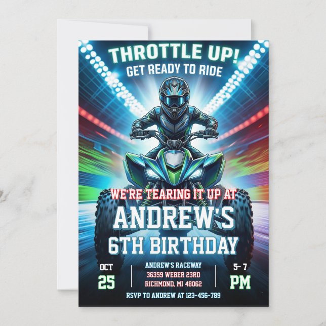 Convite ATV Four Wheeler Birthday Party Invitation  (Frente)