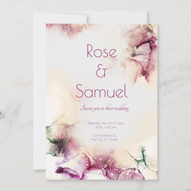 Convite Aubergine Alcohol Ink Chic Wedding Invitation (Frente)