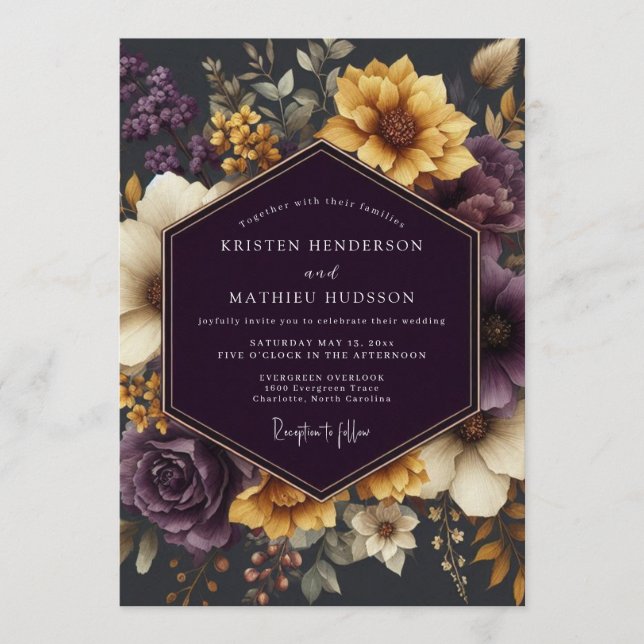Convite Aubergine Golden Wedding (Frente)