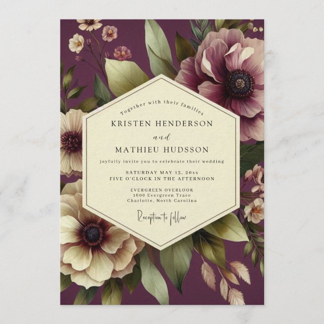 Convite Aubergine Sovereign Bloom Wedding (Frente)