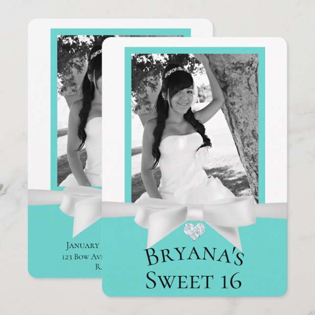 Convite Audrey Teal Branco Arco Moderno Sweet 16 Foto (Frente/Verso)