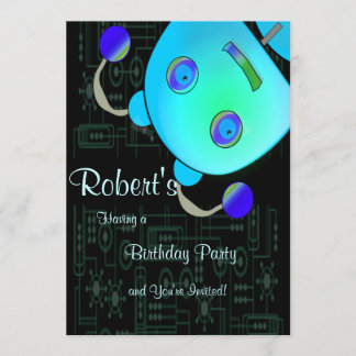 Convite Auge adorável um o aniversário azul do robô da