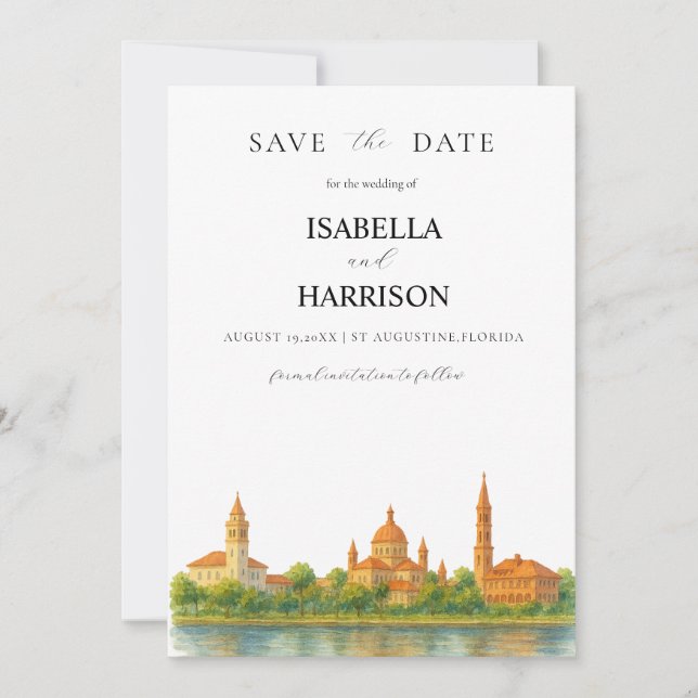 Convite Augustine Skyline Save the Date Template (Frente)