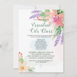 Convite Aula de óleos essenciais florais aquarela de prima
